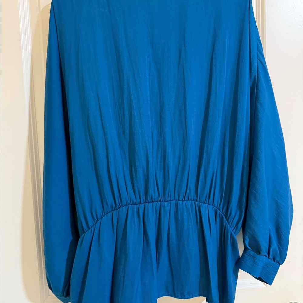 Marc New York Blue Wrap Blouse with 3/4 Sleeves - Picture 2 of 3
